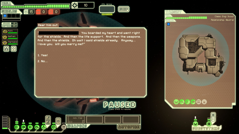 Illustration for article titled FTL: Faster Than Light Modded To Run A Marriage Proposal